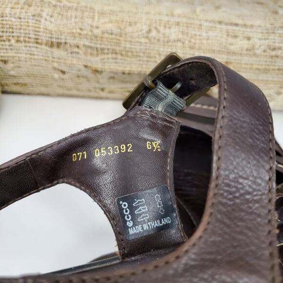 ECCO Ankle Strappy Sandal Summer Slim Brown Leather Size 6.5 - Picture 6 of 6